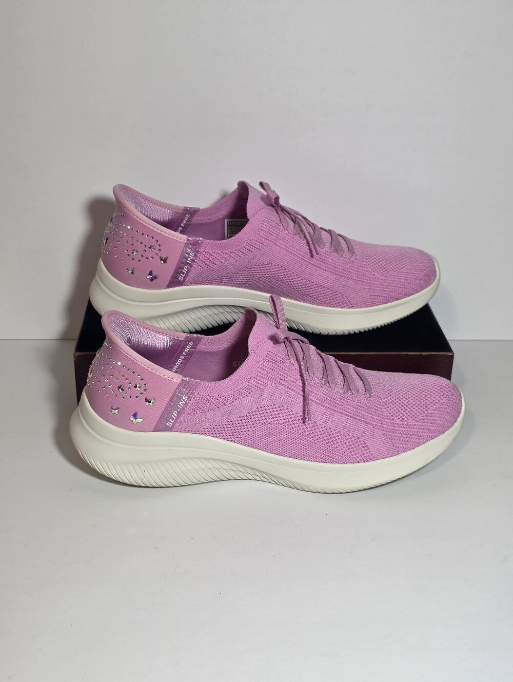 Skechers Slip-Ins Pink Rhinestone Butterfly Sneakers Shoes Women's Size 9.5